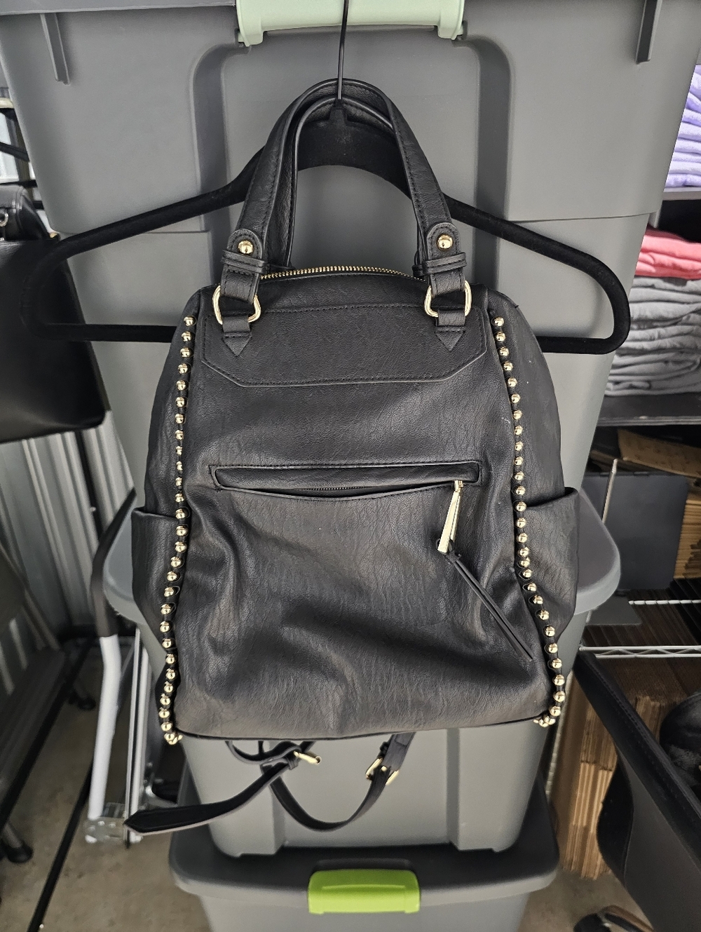 Jessica Simpson Black Stud-Trim Faux Leather Backpack